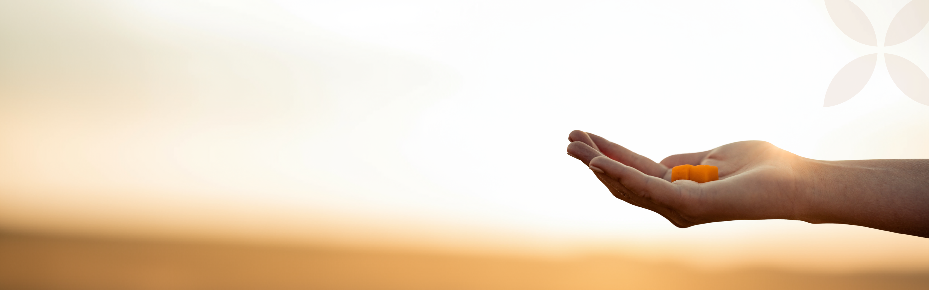 Hand holding gummies on orange gradient background