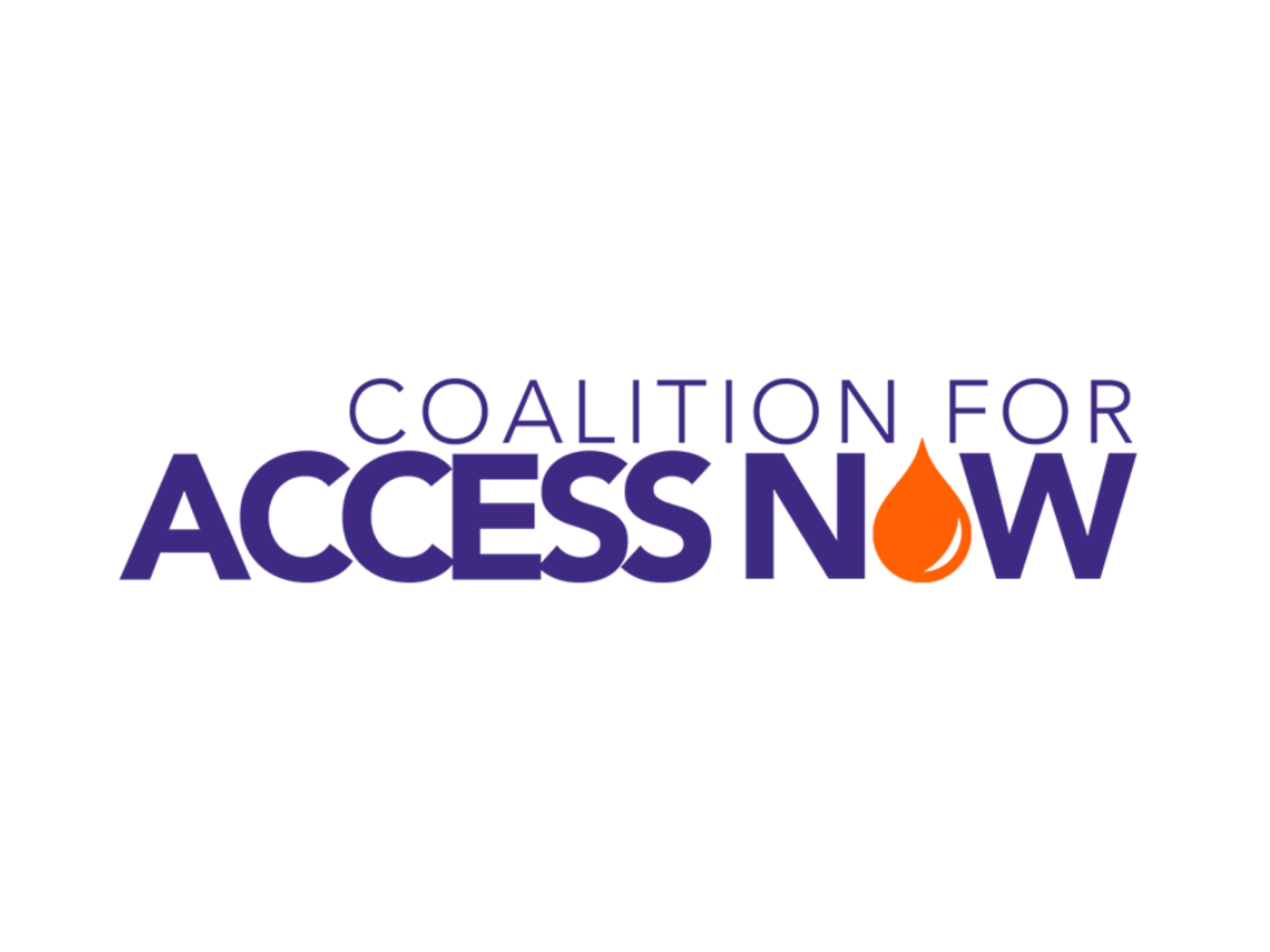 Logo of Coalition for Access Now with a purple 'Access' and orange drop icon on a white background