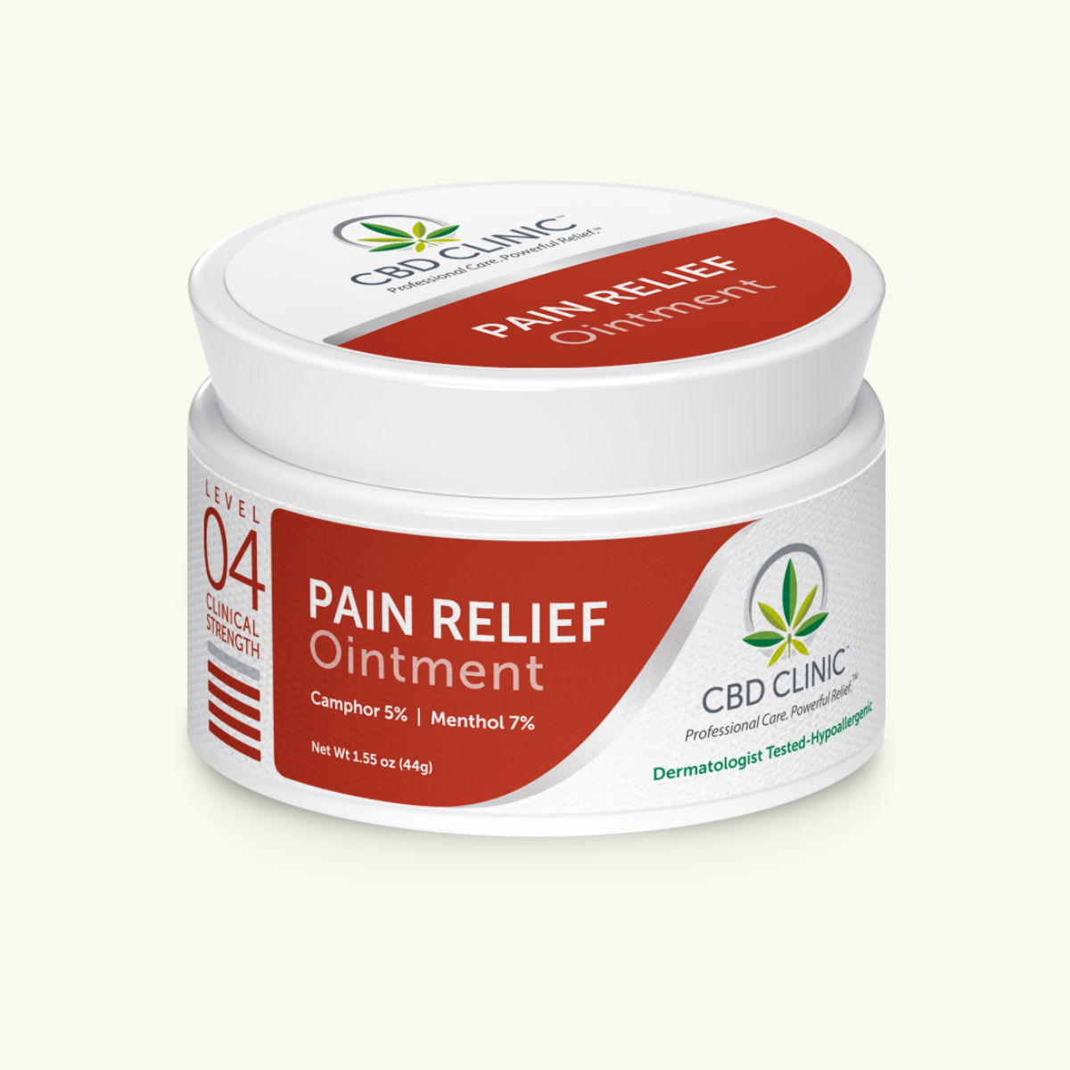 Jar of CBD Clinic Pain Relief Ointment on a white background