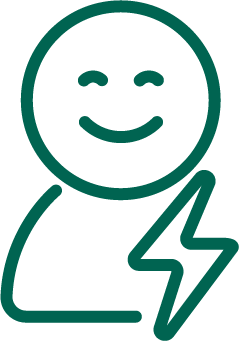 Green icon of a person with a lightning bolt on a white background